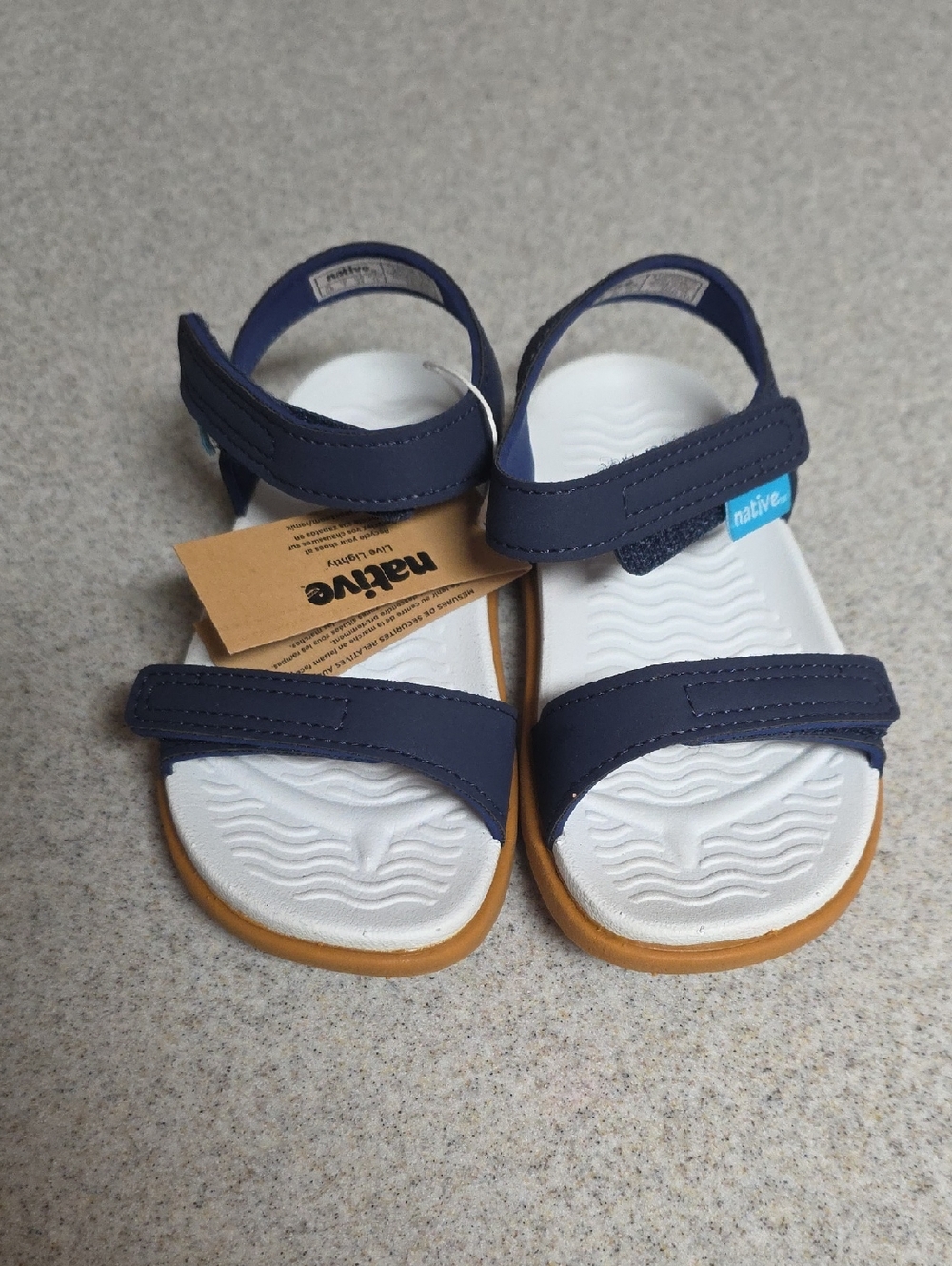 Native Kids Navy and White Sandals with Tan Soles